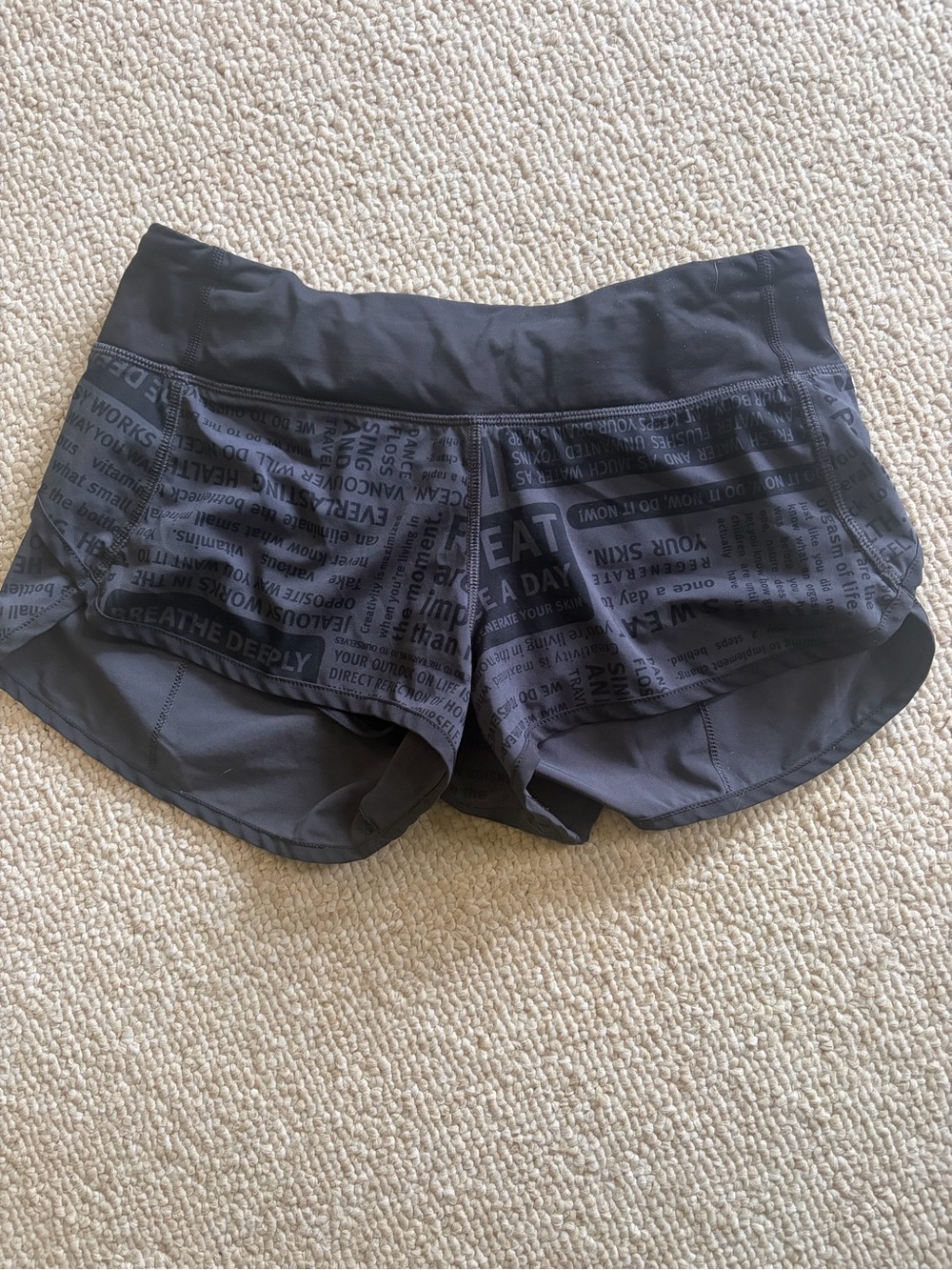 lululemon athletica Women's Dark Gray Athletic Shorts with Subtle Text Print